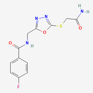 molecular formula C12H11FN4O3S B2864241 N-({5-[(carbamoylmethyl)sulfanyl]-1,3,4-oxadiazol-2-yl}methyl)-4-fluorobenzamide CAS No. 903345-81-3