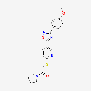 molecular formula C20H20N4O3S B2864243 2-((5-(3-(4-Methoxyphenyl)-1,2,4-oxadiazol-5-yl)pyridin-2-yl)thio)-1-(pyrrolidin-1-yl)ethanone CAS No. 1251630-65-5