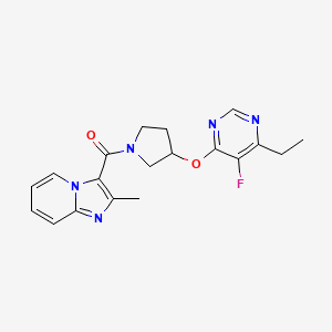 molecular formula C19H20FN5O2 B2864257 (3-((6-Ethyl-5-fluoropyrimidin-4-yl)oxy)pyrrolidin-1-yl)(2-methylimidazo[1,2-a]pyridin-3-yl)methanone CAS No. 2034299-10-8
