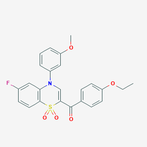 molecular formula C24H20FNO5S B2864268 (4-ethoxyphenyl)[6-fluoro-4-(3-methoxyphenyl)-1,1-dioxido-4H-1,4-benzothiazin-2-yl]methanone CAS No. 1114872-49-9