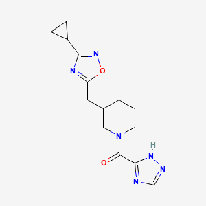 molecular formula C14H18N6O2 B2864289 (3-((3-cyclopropyl-1,2,4-oxadiazol-5-yl)methyl)piperidin-1-yl)(1H-1,2,4-triazol-5-yl)methanone CAS No. 1705255-53-3