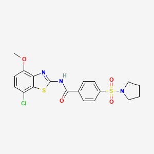 molecular formula C19H18ClN3O4S2 B2864290 N-(7-chloro-4-methoxy-1,3-benzothiazol-2-yl)-4-(pyrrolidine-1-sulfonyl)benzamide CAS No. 886947-32-6