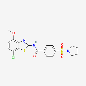 molecular formula C19H18ClN3O4S2 B2864290 N-(7-chloro-4-methoxybenzo[d]thiazol-2-yl)-4-(pyrrolidin-1-ylsulfonyl)benzamide CAS No. 886947-32-6