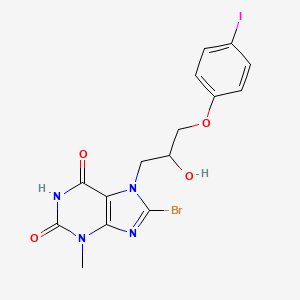 molecular formula C15H14BrIN4O4 B2864300 8-bromo-7-(2-hydroxy-3-(4-iodophenoxy)propyl)-3-methyl-1H-purine-2,6(3H,7H)-dione CAS No. 300717-01-5