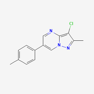 molecular formula C14H12ClN3 B2864307 3-氯-2-甲基-6-(4-甲基苯基)吡唑并[1,5-a]嘧啶 CAS No. 439107-68-3