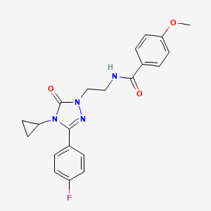 molecular formula C21H21FN4O3 B2864308 N-(2-(4-cyclopropyl-3-(4-fluorophenyl)-5-oxo-4,5-dihydro-1H-1,2,4-triazol-1-yl)ethyl)-4-methoxybenzamide CAS No. 2320899-98-5