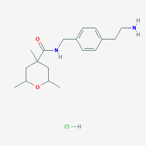 molecular formula C18H29ClN2O2 B2864310 N-[[4-(2-Aminoethyl)phenyl]methyl]-2,4,6-trimethyloxane-4-carboxamide;hydrochloride CAS No. 2418675-72-4