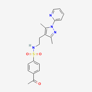 molecular formula C20H22N4O3S B2864317 4-acetyl-N-(2-(3,5-dimethyl-1-(pyridin-2-yl)-1H-pyrazol-4-yl)ethyl)benzenesulfonamide CAS No. 2034620-42-1