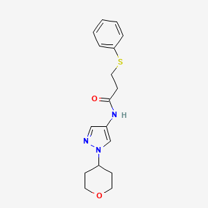 molecular formula C17H21N3O2S B2864321 3-(phenylthio)-N-(1-(tetrahydro-2H-pyran-4-yl)-1H-pyrazol-4-yl)propanamide CAS No. 1797895-66-9