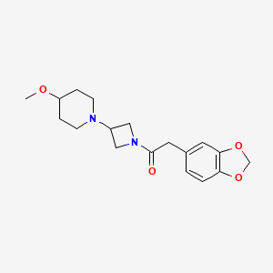 molecular formula C18H24N2O4 B2864333 2-(Benzo[d][1,3]dioxol-5-yl)-1-(3-(4-methoxypiperidin-1-yl)azetidin-1-yl)ethanone CAS No. 2034292-45-8
