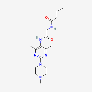 molecular formula C17H28N6O2 B2864351 N-(2-((4,6-dimethyl-2-(4-methylpiperazin-1-yl)pyrimidin-5-yl)amino)-2-oxoethyl)butyramide CAS No. 1797328-31-4