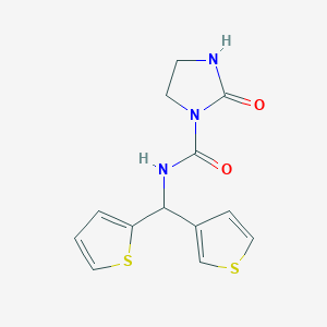 molecular formula C13H13N3O2S2 B2864352 2-oxo-N-(thiophen-2-yl(thiophen-3-yl)methyl)imidazolidine-1-carboxamide CAS No. 2034514-79-7
