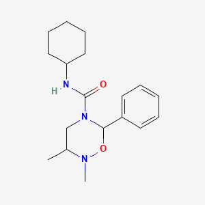 molecular formula C18H27N3O2 B2864371 N-cyclohexyl-2,3-dimethyl-6-phenyl-1,2,5-oxadiazinane-5-carboxamide CAS No. 339098-67-8