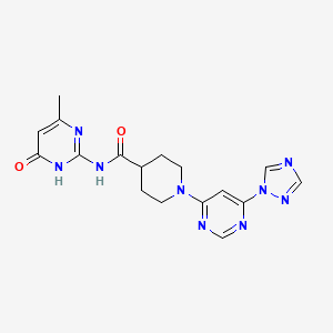 molecular formula C17H19N9O2 B2864374 1-(6-(1H-1,2,4-triazol-1-yl)pyrimidin-4-yl)-N-(4-hydroxy-6-methylpyrimidin-2-yl)piperidine-4-carboxamide CAS No. 1797696-04-8