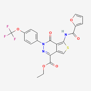 molecular formula C21H14F3N3O6S B2864381 ethyl 5-(furan-2-amido)-4-oxo-3-[4-(trifluoromethoxy)phenyl]-3H,4H-thieno[3,4-d]pyridazine-1-carboxylate CAS No. 890888-88-7