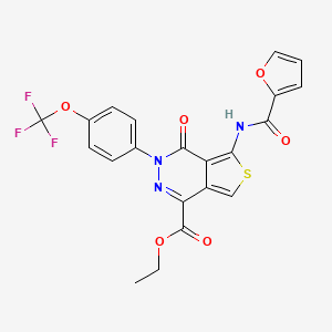 molecular formula C21H14F3N3O6S B2864381 Ethyl 5-(furan-2-carboxamido)-4-oxo-3-(4-(trifluoromethoxy)phenyl)-3,4-dihydrothieno[3,4-d]pyridazine-1-carboxylate CAS No. 890888-88-7