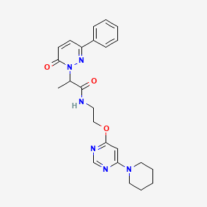 molecular formula C24H28N6O3 B2864382 2-(6-oxo-3-phenylpyridazin-1(6H)-yl)-N-(2-((6-(piperidin-1-yl)pyrimidin-4-yl)oxy)ethyl)propanamide CAS No. 1202985-82-7