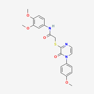 molecular formula C21H21N3O5S B2864384 N-(3,4-二甲氧基苯基)-2-((4-(4-甲氧基苯基)-3-氧代-3,4-二氢吡嗪-2-基)硫代)乙酰胺 CAS No. 895113-01-6