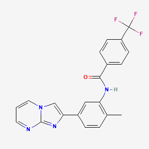 molecular formula C21H15F3N4O B2864396 N-(5-{imidazo[1,2-a]pyrimidin-2-yl}-2-methylphenyl)-4-(trifluoromethyl)benzamide CAS No. 862810-38-6