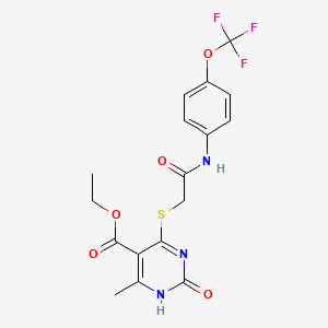 molecular formula C17H16F3N3O5S B2864401 Ethyl 6-methyl-2-oxo-4-((2-oxo-2-((4-(trifluoromethoxy)phenyl)amino)ethyl)thio)-1,2-dihydropyrimidine-5-carboxylate CAS No. 900002-68-8