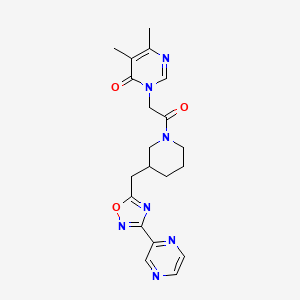 molecular formula C20H23N7O3 B2864495 5,6-dimethyl-3-(2-oxo-2-(3-((3-(pyrazin-2-yl)-1,2,4-oxadiazol-5-yl)methyl)piperidin-1-yl)ethyl)pyrimidin-4(3H)-one CAS No. 1705560-54-8