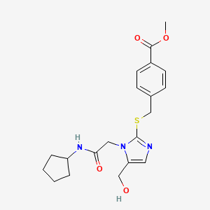 molecular formula C20H25N3O4S B2864529 methyl 4-(((1-(2-(cyclopentylamino)-2-oxoethyl)-5-(hydroxymethyl)-1H-imidazol-2-yl)thio)methyl)benzoate CAS No. 921885-39-4