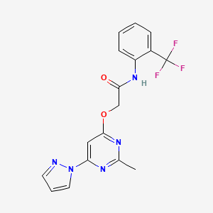 2-((2-methyl-6-(1H-pyrazol-1-yl)pyrimidin-4-yl)oxy)-N-(2-(trifluoromethyl)phenyl)acetamide