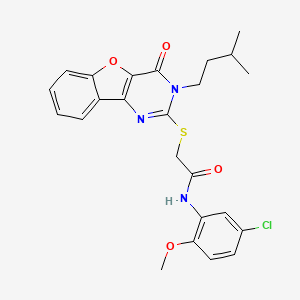 molecular formula C24H24ClN3O4S B2864555 N-(5-chloro-2-methoxyphenyl)-2-{[3-(3-methylbutyl)-4-oxo-3,4-dihydro[1]benzofuro[3,2-d]pyrimidin-2-yl]sulfanyl}acetamide CAS No. 899942-15-5