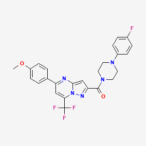 molecular formula C25H21F4N5O2 B2864567 (4-(4-Fluorophenyl)piperazin-1-yl)(5-(4-methoxyphenyl)-7-(trifluoromethyl)pyrazolo[1,5-a]pyrimidin-2-yl)methanone CAS No. 313245-55-5