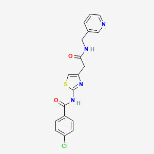 molecular formula C18H15ClN4O2S B2864577 4-chloro-N-(4-(2-oxo-2-((pyridin-3-ylmethyl)amino)ethyl)thiazol-2-yl)benzamide CAS No. 921834-63-1