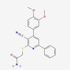 molecular formula C22H19N3O3S B2864592 2-[3-Cyano-4-(3,4-dimethoxyphenyl)-6-phenylpyridin-2-yl]sulfanylacetamide CAS No. 690961-89-8
