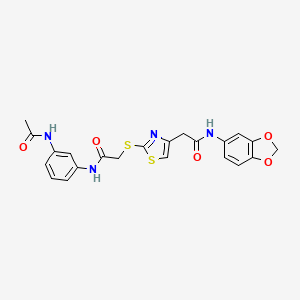 molecular formula C22H20N4O5S2 B2864649 2-[(4-{[(2H-1,3-benzodioxol-5-yl)carbamoyl]methyl}-1,3-thiazol-2-yl)sulfanyl]-N-(3-acetamidophenyl)acetamide CAS No. 954095-24-0