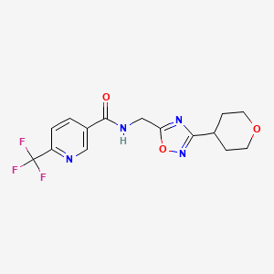molecular formula C15H15F3N4O3 B2864847 N-{[3-(oxan-4-yl)-1,2,4-oxadiazol-5-yl]methyl}-6-(trifluoromethyl)pyridine-3-carboxamide CAS No. 2034228-03-8