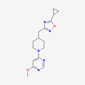 molecular formula C16H21N5O2 B2864858 5-Cyclopropyl-3-[[1-(6-methoxypyrimidin-4-yl)piperidin-4-yl]methyl]-1,2,4-oxadiazole CAS No. 2416229-94-0
