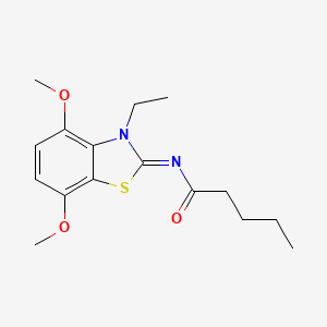 molecular formula C16H22N2O3S B2864872 N-[(2Z)-3-ethyl-4,7-dimethoxy-2,3-dihydro-1,3-benzothiazol-2-ylidene]pentanamide CAS No. 868370-31-4