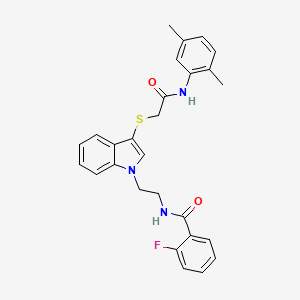 molecular formula C27H26FN3O2S B2864889 N-{2-[3-({[(2,5-dimethylphenyl)carbamoyl]methyl}sulfanyl)-1H-indol-1-yl]ethyl}-2-fluorobenzamide CAS No. 532973-07-2