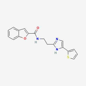 molecular formula C18H15N3O2S B2864912 N-(2-(4-(thiophen-2-yl)-1H-imidazol-2-yl)ethyl)benzofuran-2-carboxamide CAS No. 1421583-58-5
