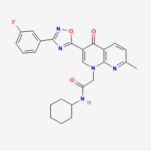 molecular formula C25H24FN5O3 B2864930 N-cyclohexyl-2-{3-[3-(3-fluorophenyl)-1,2,4-oxadiazol-5-yl]-7-methyl-4-oxo-1,4-dihydro-1,8-naphthyridin-1-yl}acetamide CAS No. 1030133-05-1