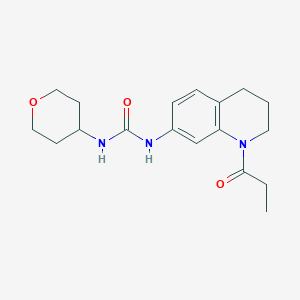 molecular formula C18H25N3O3 B2864935 1-(oxan-4-yl)-3-(1-propanoyl-1,2,3,4-tetrahydroquinolin-7-yl)urea CAS No. 2034620-90-9