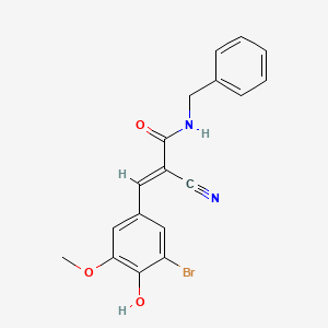 molecular formula C18H15BrN2O3 B2864960 N-benzyl-3-(3-bromo-4-hydroxy-5-methoxyphenyl)-2-cyanoprop-2-enamide CAS No. 345971-50-8