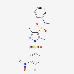 molecular formula C18H17ClN4O6S2 B2864992 1-(4-chloro-3-nitrobenzenesulfonyl)-N,3,5-trimethyl-N-phenyl-1H-pyrazole-4-sulfonamide CAS No. 956271-22-0