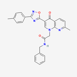 molecular formula C27H23N5O3 B2864993 N-benzyl-2-{7-methyl-3-[3-(4-methylphenyl)-1,2,4-oxadiazol-5-yl]-4-oxo-1,4-dihydro-1,8-naphthyridin-1-yl}acetamide CAS No. 1030133-87-9
