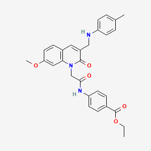 molecular formula C29H29N3O5 B2865011 ethyl 4-[2-(7-methoxy-3-{[(4-methylphenyl)amino]methyl}-2-oxo-1,2-dihydroquinolin-1-yl)acetamido]benzoate CAS No. 932308-66-2