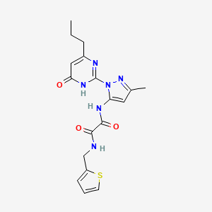 molecular formula C18H20N6O3S B2865032 N1-(3-methyl-1-(6-oxo-4-propyl-1,6-dihydropyrimidin-2-yl)-1H-pyrazol-5-yl)-N2-(thiophen-2-ylmethyl)oxalamide CAS No. 1014006-72-4