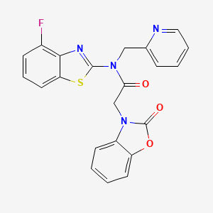 molecular formula C22H15FN4O3S B2865056 N-(4-fluoro-1,3-benzothiazol-2-yl)-2-(2-oxo-2,3-dihydro-1,3-benzoxazol-3-yl)-N-[(pyridin-2-yl)methyl]acetamide CAS No. 1171195-48-4