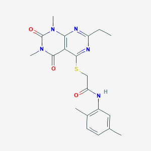 molecular formula C20H23N5O3S B2865092 N-(2,5-dimethylphenyl)-2-({2-ethyl-6,8-dimethyl-5,7-dioxo-5H,6H,7H,8H-[1,3]diazino[4,5-d]pyrimidin-4-yl}sulfanyl)acetamide CAS No. 852169-46-1