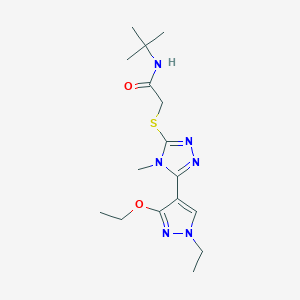 molecular formula C16H26N6O2S B2865117 N-(tert-butyl)-2-((5-(3-ethoxy-1-ethyl-1H-pyrazol-4-yl)-4-methyl-4H-1,2,4-triazol-3-yl)thio)acetamide CAS No. 1013788-30-1