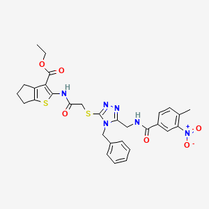 ethyl 2-[[2-[[4-benzyl-5-[[(4-methyl-3-nitrobenzoyl)amino]methyl]-1,2,4-triazol-3-yl]sulfanyl]acetyl]amino]-5,6-dihydro-4H-cyclopenta[b]thiophene-3-carboxylate