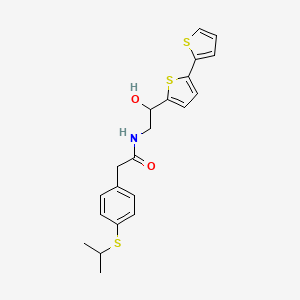molecular formula C21H23NO2S3 B2865221 N-(2-{[2,2'-bithiophene]-5-yl}-2-hydroxyethyl)-2-[4-(propan-2-ylsulfanyl)phenyl]acetamide CAS No. 2309222-18-0