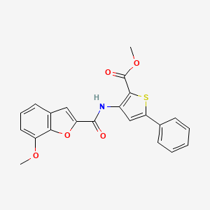 molecular formula C22H17NO5S B2865241 methyl 3-(7-methoxy-1-benzofuran-2-amido)-5-phenylthiophene-2-carboxylate CAS No. 921873-55-4